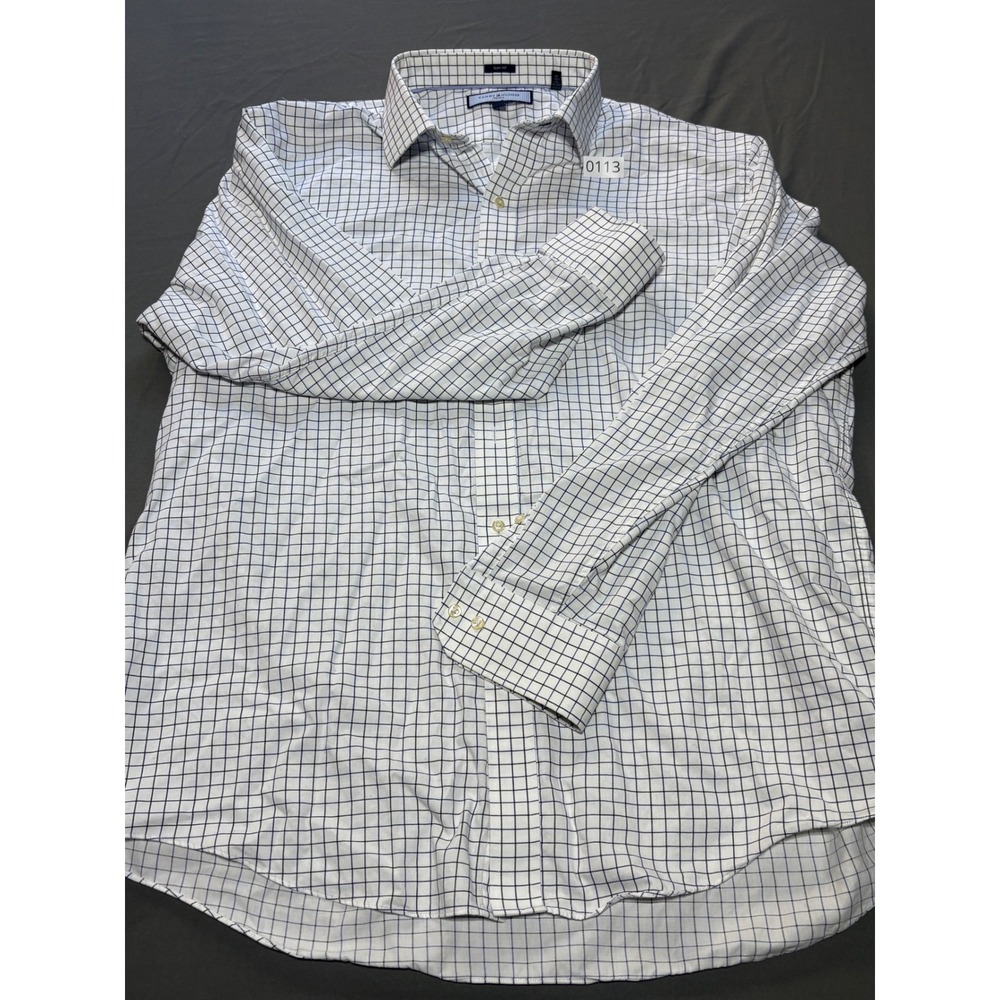 Tommy Hilfiger Ithaca Slim Fit Dress Shirt XXL 18 34-35 White Blue Check Cotton